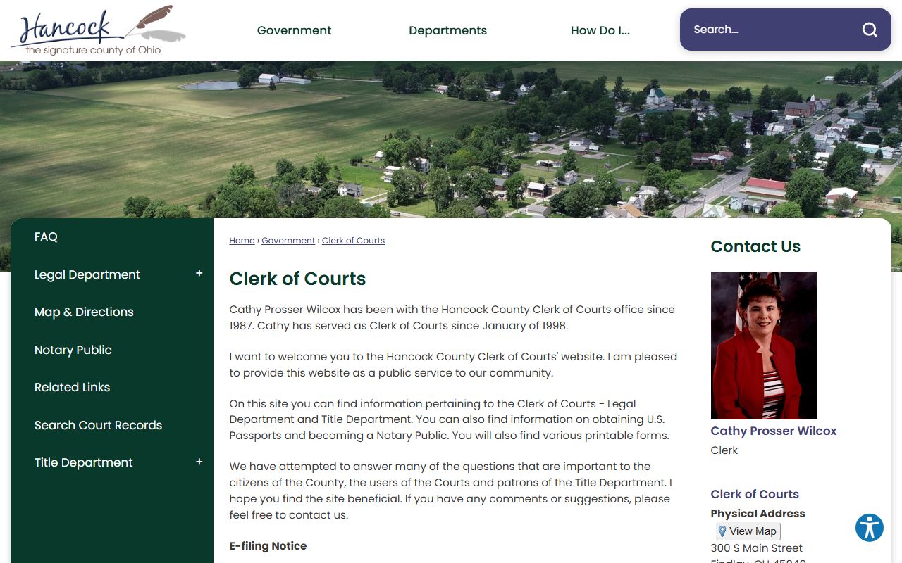 Hancock County Clerk court records page after jail arrest