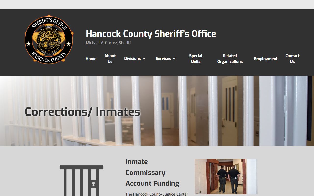 Hancock County Justice Center corrections page with jail information